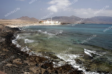 The Fishing Village of  Puertito de la Cruz on the coast in the Jandia Natural Parc on the south of the Island Fuerteventura on the Canary island of Spain in the Atlantic Ocean.