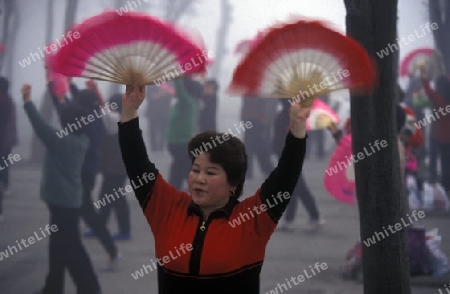 people making Tai Chi in the morning in the city of Chengdu in the provinz Sichuan in centrall China.