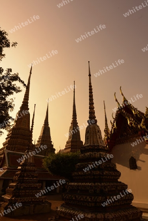 Die Tempelanlage des Wat Pho in der Hauptstadt Bangkok von Thailand in Suedostasien.