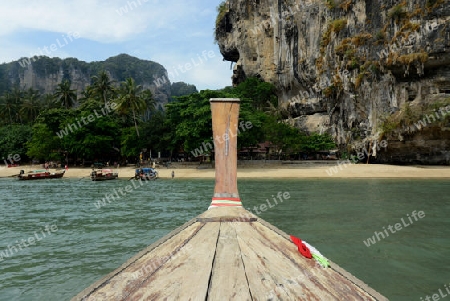 The Hat Tom Sai Beach at Railay near Ao Nang outside of the City of Krabi on the Andaman Sea in the south of Thailand. 