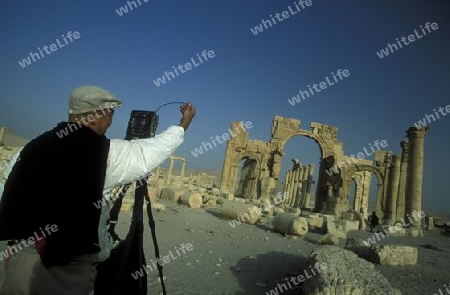 Die Ruinen von Palmyra in der Wueste Faydat in Syrien im Mittleren Osten in Arabien.