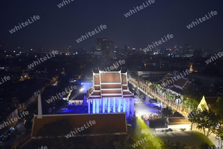 Der Wat Saket unter der Tempelanlage des Goldenen Berg in der Hauptstadt Bangkok von Thailand in Suedostasien.