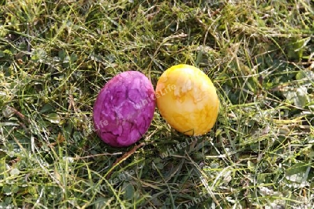 two easter eggs on the grass