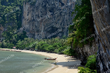 The Hat Tom Sai Beach at Railay near Ao Nang outside of the City of Krabi on the Andaman Sea in the south of Thailand. 