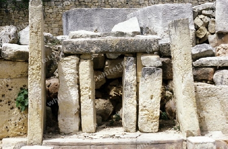 The Ruin of the Hagar Qim Temple in the south of Malta in Europe.