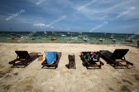 Ein Strand in Sanur im Sueden der Insel Bali in Indonesien in Suedostasien.