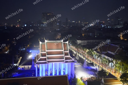 Der Wat Saket unter der Tempelanlage des Goldenen Berg in der Hauptstadt Bangkok von Thailand in Suedostasien.