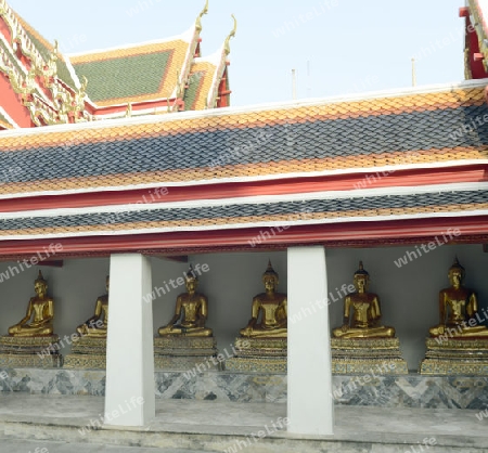 Die Tempelanlage des Wat Pho in der Hauptstadt Bangkok von Thailand in Suedostasien.