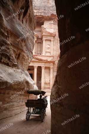 The Al Khazneh Treasury in the Temple city of Petra in Jordan in the middle east.