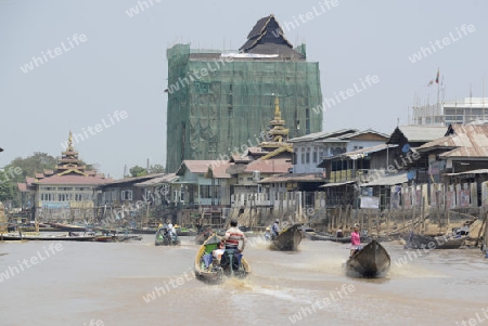  the Nan Chaung Main Canal in the city of Nyaungshwe at the Inle Lake in the Shan State in the east of Myanmar in Southeastasia.