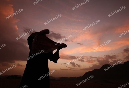 The Landscape on evening in the Wadi Rum Desert in Jordan in the middle east.