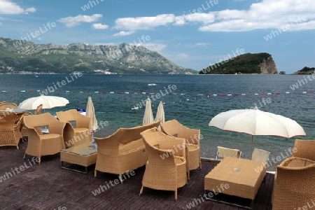 Europa, Osteuropa, Balkan. Montenegro, Mittelmeer, Adria, Budva, Altstadt, Restaurant, Strand,  