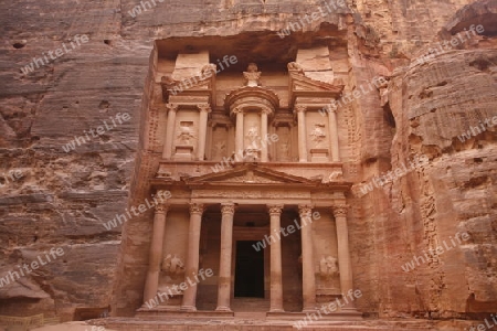 The Al Khazneh Treasury in the Temple city of Petra in Jordan in the middle east.