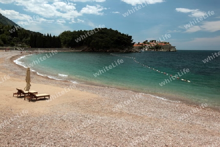 Europa, Osteuropa, Balkan. Montenegro, Mittelmeer, Adria, Sveti Stefan, Strand, Beach, Meer, Natur, 