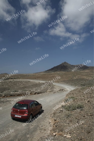 The Road in the Jandia Natural Parc on the south of the Island Fuerteventura on the Canary island of Spain in the Atlantic Ocean.