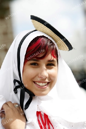 a traditional Dance in the old town of Teguise on the Island of Lanzarote on the Canary Islands of Spain in the Atlantic Ocean. on the Island of Lanzarote on the Canary Islands of Spain in the Atlantic Ocean.
