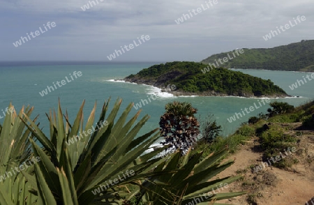 Der Aussichtspunkt Kap Promthep bei der Rawai Beach im sueden der Insel Phuket im sueden von Thailand in Suedostasien.