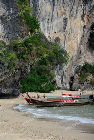 The Hat Tom Sai Beach at Railay near Ao Nang outside of the City of Krabi on the Andaman Sea in the south of Thailand. 