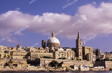 The centre of the Old Town of the city of Valletta on the Island of Malta in the Mediterranean Sea in Europe.
