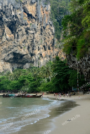 The Hat Tom Sai Beach at Railay near Ao Nang outside of the City of Krabi on the Andaman Sea in the south of Thailand. 