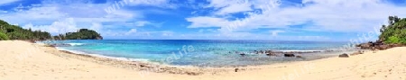 Stunning high resolution beach panorama taken on the paradise islands Seychelles.