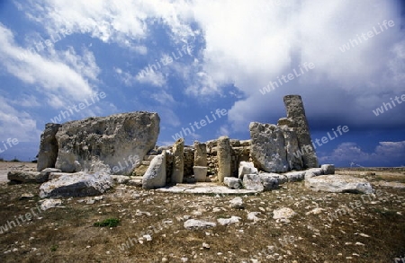 The Ruin of the Hagar Qim Temple in the south of Malta in Europe.