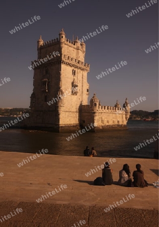 Das Torre de Belem im Stadtteil Belem der Hauptstadt Lissabon in Portugal.   