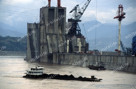 the constructions work at the three gorges dam project on the yangzi river in the province of hubei in china.