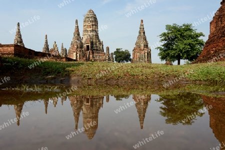 The Wat Chai Wattanaram Temple in City of Ayutthaya in the north of Bangkok in Thailand, Southeastasia.