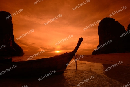 The Hat Phra Nang Beach at Railay near Ao Nang outside of the City of Krabi on the Andaman Sea in the south of Thailand. 