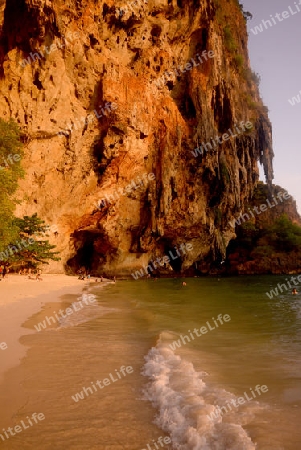 The Hat Phra Nang Beach at Railay near Ao Nang outside of the City of Krabi on the Andaman Sea in the south of Thailand. 