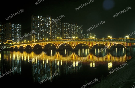 a Bridge on christmas time in Kowloon in Hong Kong in the south of China in Asia.