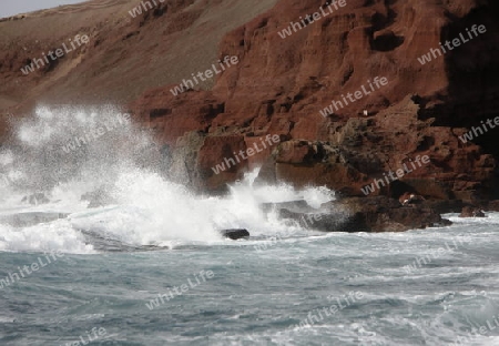 the Landscape of El Golfo on the Island of Lanzarote on the Canary Islands of Spain in the Atlantic Ocean. on the Island of Lanzarote on the Canary Islands of Spain in the Atlantic Ocean.
