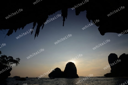 The Hat Phra Nang Beach at Railay near Ao Nang outside of the City of Krabi on the Andaman Sea in the south of Thailand. 