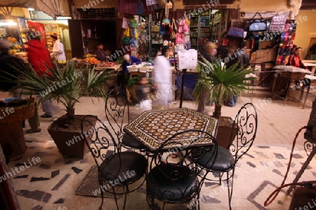 A Tea and Cafe House in the old City in the historical Town of Fes in Morocco in north Africa.