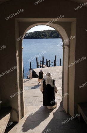 The church of Isola San Giulio in the Ortasee outside of the Fishingvillage of Orta on the Lake Orta in the Lombardia  in north Italy. 