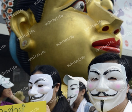 Eine Politische Demonstration in der Innenstadt um Pratunam in der Hauptstadt Bangkok von Thailand in Suedostasien.