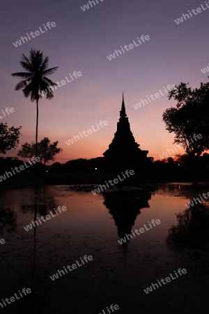 Ein Chedi beim Wat Mahathat Tempel in der Tempelanlage von Alt-Sukhothai in der Provinz Sukhothai im Norden von Thailand in Suedostasien.