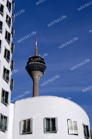 Medienhafen D?sseldorf-Fernsehturm vom neuen Zollhof aus gesehen