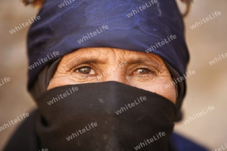 a Beduin women in the Temple city of Petra in Jordan in the middle east.