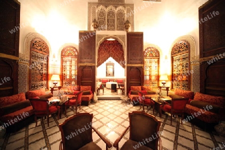 A Restaurant in the old City in the historical Town of Fes in Morocco in north Africa.