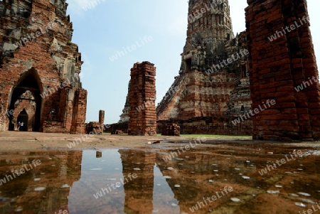 The Wat Chai Wattanaram Temple in City of Ayutthaya in the north of Bangkok in Thailand, Southeastasia.