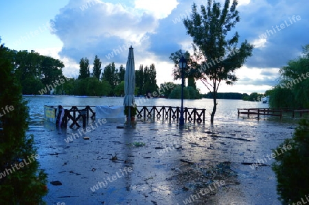 ?berflutung der Donau - Hochwasser 2013 in Baja Ungarn