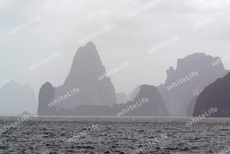 Kalkfelsen und Hoehlen im Ao Phang Nga Nationalpark wenige Bootsminuten oestlich von der Hauptinsel Puket auf der Insel Phuket im sueden von Thailand in Suedostasien.