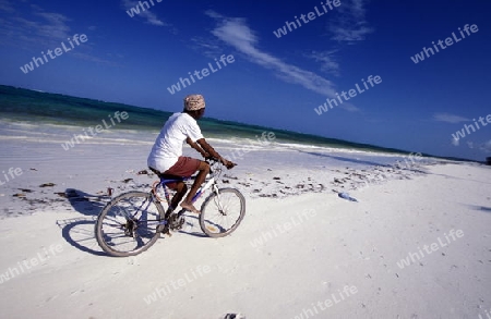 Der Sandstrand bei Bwejuu an der Ostkueste der Insel Sansibar im Indischen Ozean in Tansania in Ostafrika