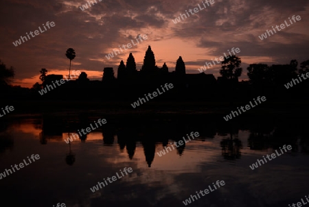 The Angkor Wat in the Temple City of Angkor near the City of Siem Riep in the west of Cambodia.