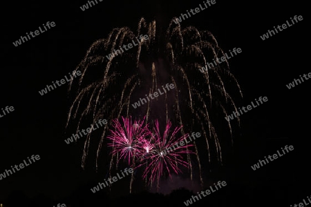 grand display of fireworks at the Volksfest Bobingen, Germany, on august 13. 2012 at 10 pm