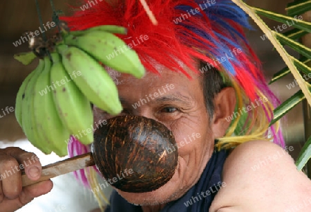 Menschen an der Festparade beim Bun Bang Fai oder Rocket Festival in Yasothon im Isan im Nordosten von Thailand. 