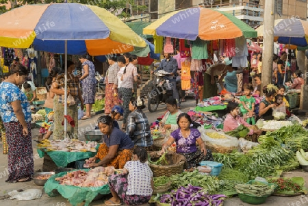  a Street Food market in the City of Mandalay in Myanmar in Southeastasia.