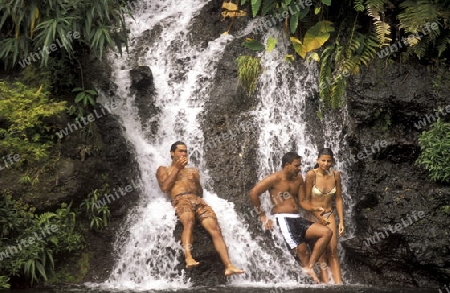 the waterfall and natural parc of La Ravine St Gilles bei St Gilles les Bains on the Island of La Reunion in the Indian Ocean in Africa.